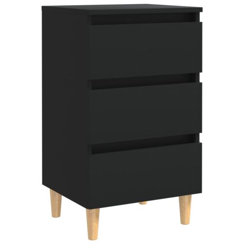 Bed Cabinets with Solid Wood Legs 2pcs Black 40x35x69cm - Image 3