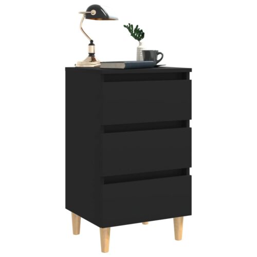 Bed Cabinets with Solid Wood Legs 2pcs Black 40x35x69cm - Image 5