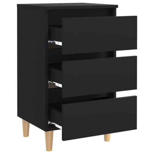Bed Cabinets with Solid Wood Legs 2pcs Black 40x35x69cm - Image 6