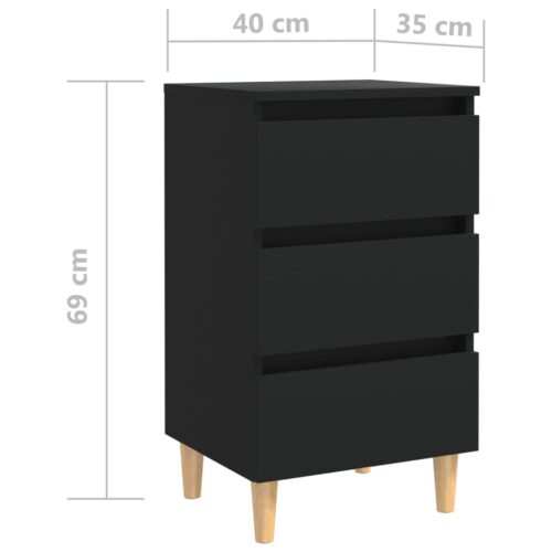 Bed Cabinets with Solid Wood Legs 2pcs Black 40x35x69cm - Image 7