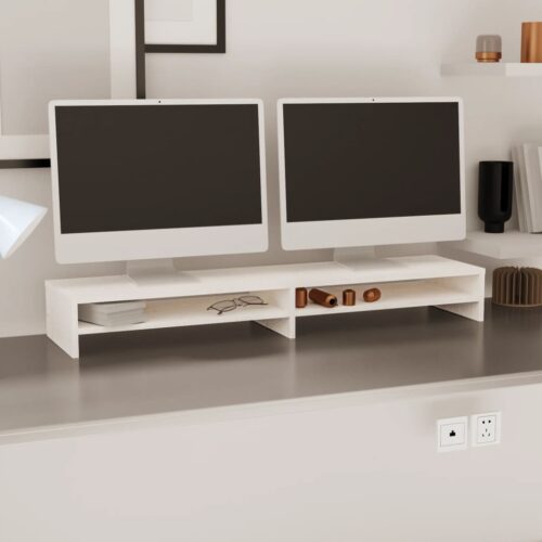 Monitor Stand White 100x24x13cm Solid Wood Pine - Image 9