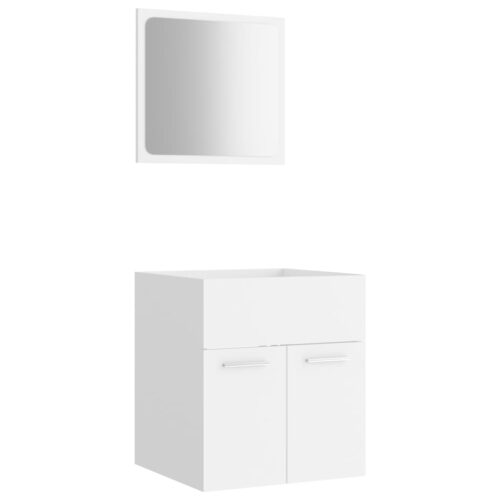 2-Piece Bathroom Furniture Set White Engineered Wood - Image 2
