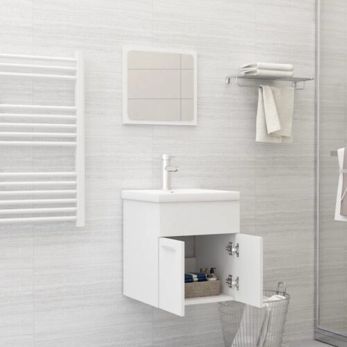 2-Piece Bathroom Furniture Set White Engineered Wood - Image 3