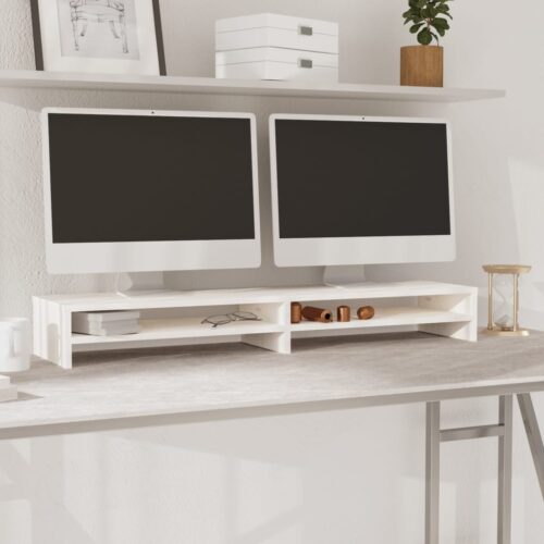 Monitor Stand White 100x24x13cm Solid Wood Pine - Image 8