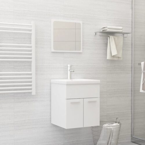 2-Piece Bathroom Furniture Set White Engineered Wood - Image 12