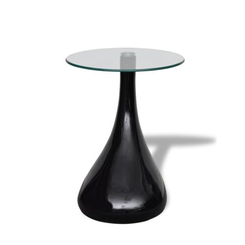 Coffee Table 2pcs with Round Glass Top High Gloss Black - Image 3