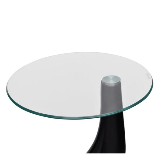 Coffee Table 2pcs with Round Glass Top High Gloss Black - Image 4