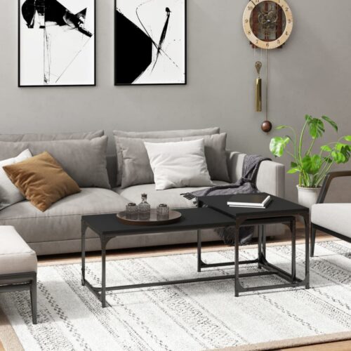 Coffee Tables 2pcs Black Engineered Wood