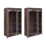 Fabric Wardrobes 2pcs Brown