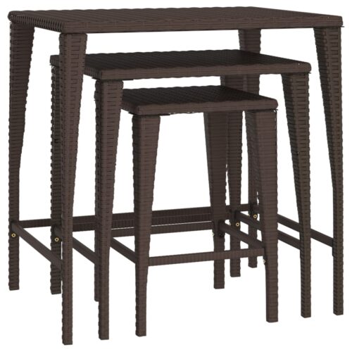 Nesting Tables 3pcs Brown Poly Rattan - Image 2