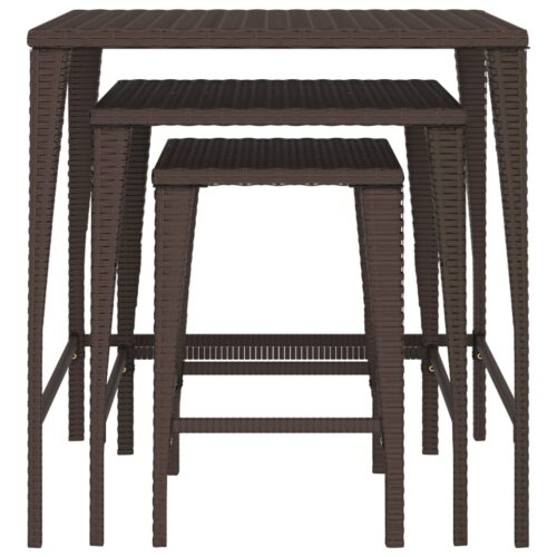 Nesting Tables 3pcs Brown Poly Rattan - Image 3