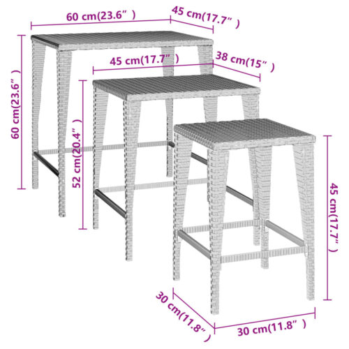 Nesting Tables 3pcs Brown Poly Rattan - Image 8