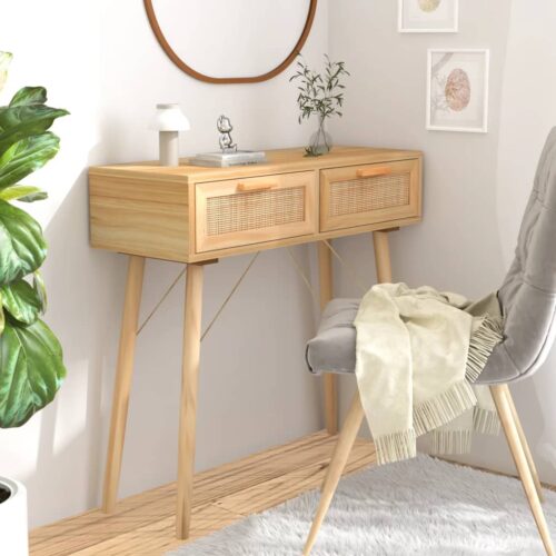 Console Table Brown 80x30x75cm Solid Wood Pine Natural Rattan