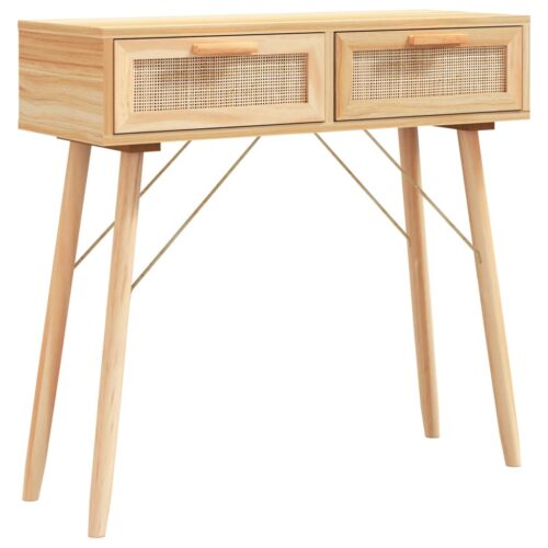Console Table Brown 80x30x75cm Solid Wood Pine Natural Rattan - Image 2
