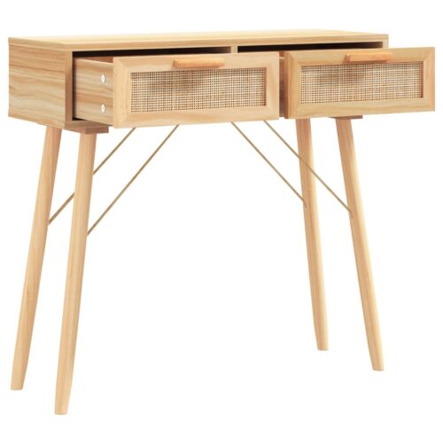 Console Table Brown 80x30x75cm Solid Wood Pine Natural Rattan - Image 3