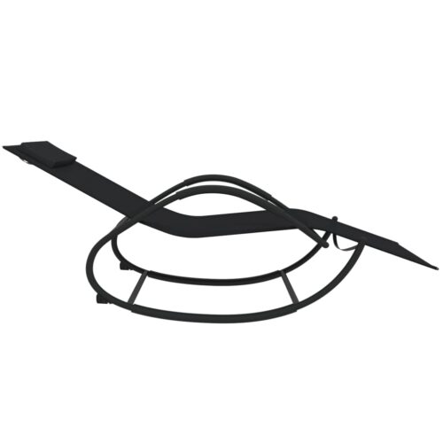 Rocking Sun Lounger Black Steel Textilene - Image 4