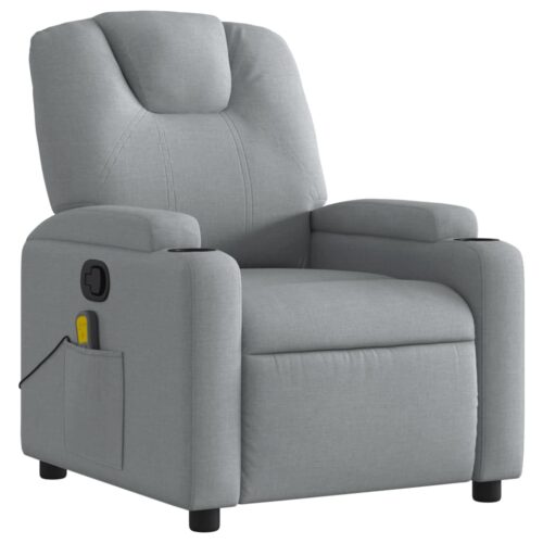 Massage Recliner Chair Light Grey Fabric - Image 3