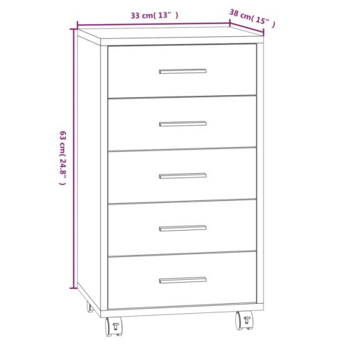 Wooden Chest Drawers Cabinet Dresser Tallboy Sideboard Storage Rack on Wheels - Image 9
