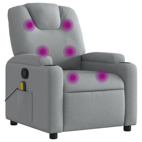 Massage Recliner Chair Light Grey Fabric - Image 2