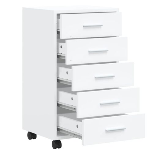 High Gloss Chest Drawers Cabinet Dresser Sideboard Wooden Storage Rack Wheels - Image 5