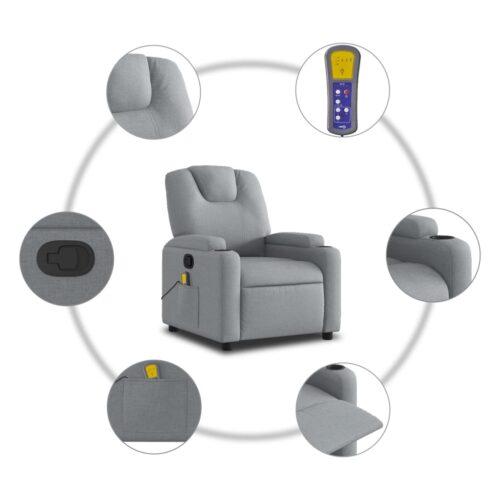 Massage Recliner Chair Light Grey Fabric - Image 8