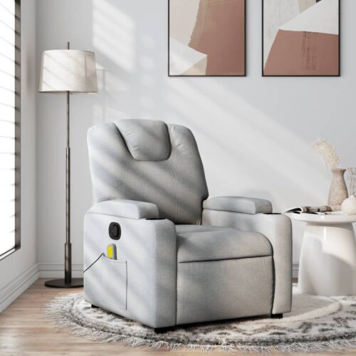 Massage Recliner Chair Light Grey Fabric - Image 12