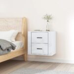 Wall-mounted Bedside Cabinet High Gloss White 50x36x47cm