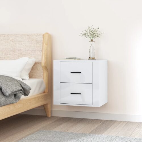 Wall-mounted Bedside Cabinet High Gloss White 50x36x47cm