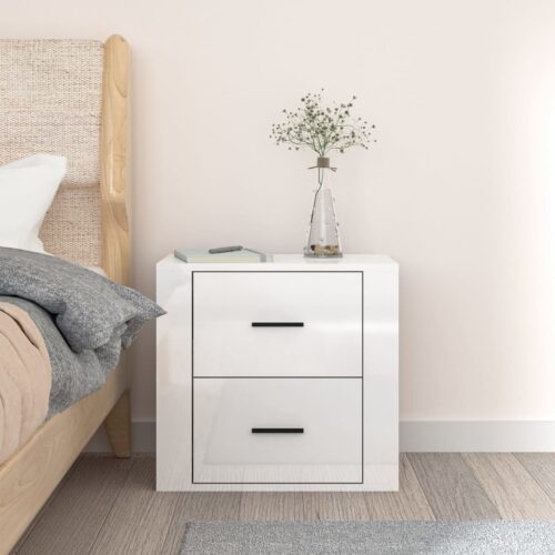 Wall-mounted Bedside Cabinet High Gloss White 50x36x47cm - Image 3