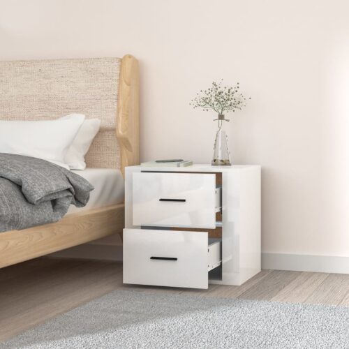 Wall-mounted Bedside Cabinet High Gloss White 50x36x47cm - Image 4
