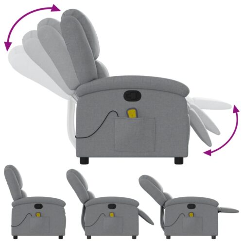 Massage Recliner Chair Light Grey Fabric - Image 7