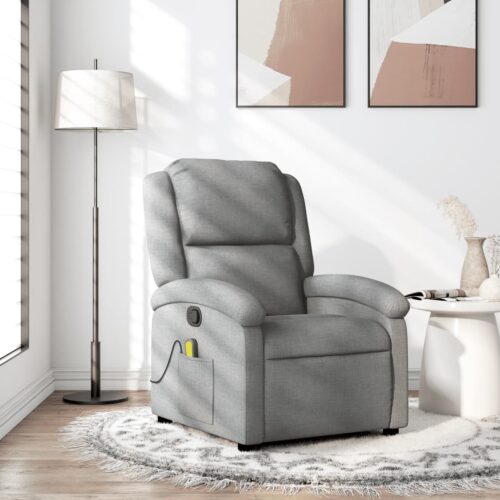 Massage Recliner Chair Light Grey Fabric - Image 12