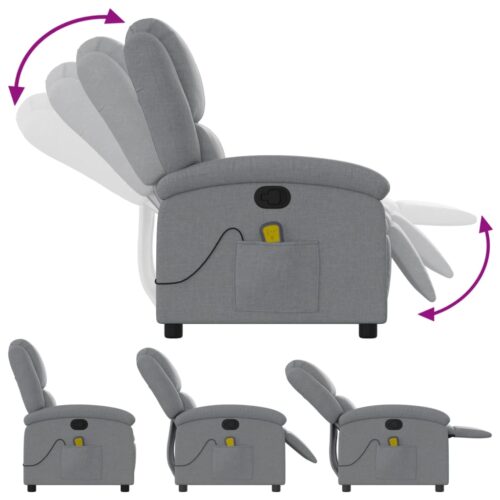 Massage Recliner Chair Light Grey Fabric - Image 5