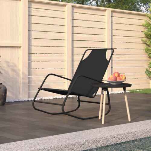 Rocking Sun Lounger Black Steel Textilene - Image 7