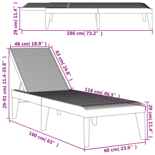 Outdoor Sun Lounger Patio Garden Recliner Pool Beach Lounge Chair Anthracite - Image 8
