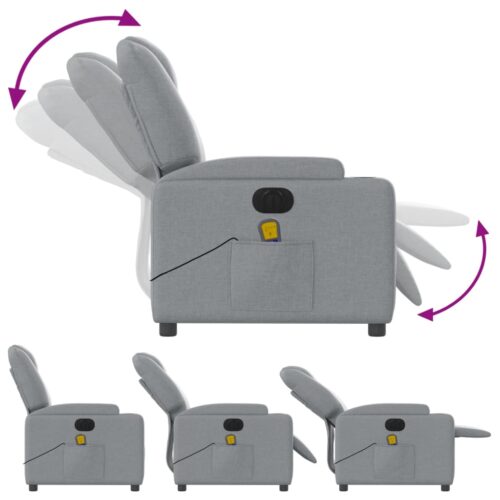 Electric Massage Recliner Chair Light Grey Fabric - Image 6