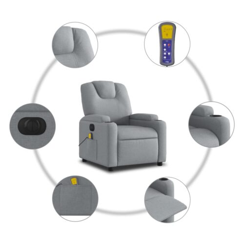 Electric Massage Recliner Chair Light Grey Fabric - Image 7