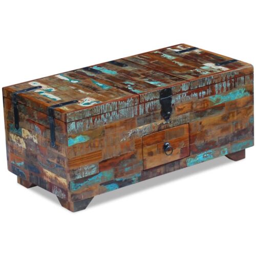 Rustic Reclaimed Wood Timber Coffee Tea Table Lock Box Chest Sofa Side Storage 80cm - Image 2