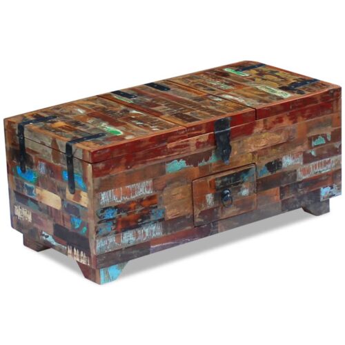 Rustic Reclaimed Wood Timber Coffee Tea Table Lock Box Chest Sofa Side Storage 80cm - Image 3