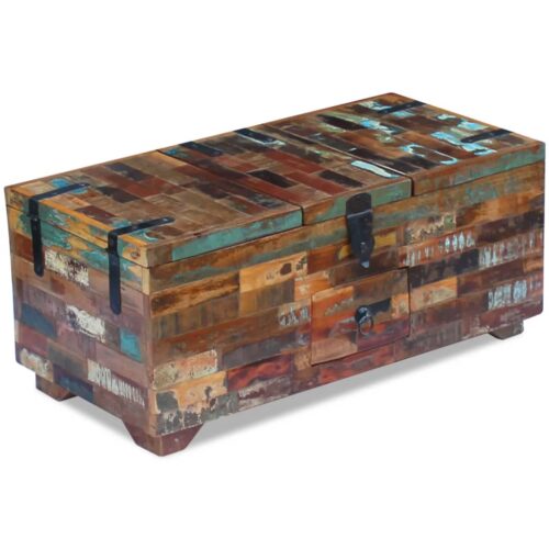 Rustic Reclaimed Wood Timber Coffee Tea Table Lock Box Chest Sofa Side Storage 80cm - Image 4