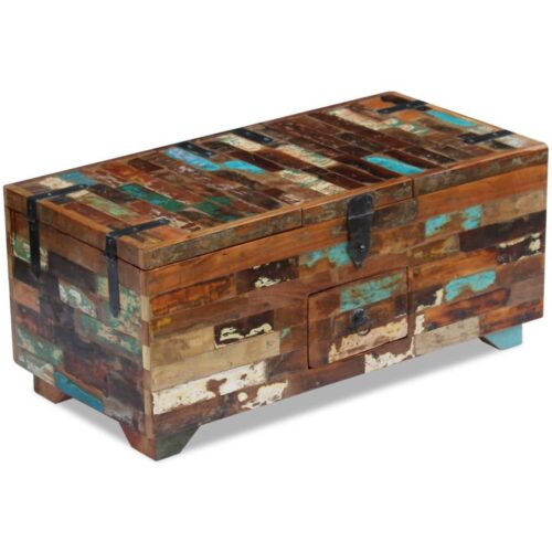 Rustic Reclaimed Wood Timber Coffee Tea Table Lock Box Chest Sofa Side Storage 80cm - Image 5