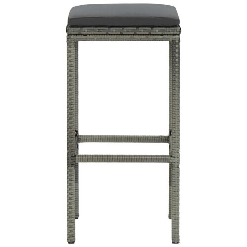 Bar Stools with Cushions 3pcs Grey Poly Rattan - Image 4
