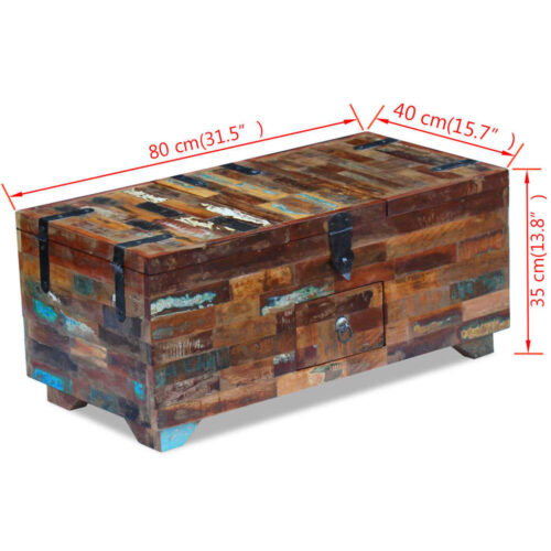 Rustic Reclaimed Wood Timber Coffee Tea Table Lock Box Chest Sofa Side Storage 80cm - Image 9