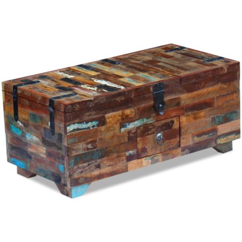 Rustic Reclaimed Wood Timber Coffee Tea Table Lock Box Chest Sofa Side Storage 80cm - Image 10
