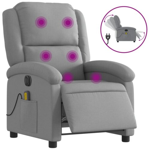 Electric Massage Recliner Chair Light Grey Fabric - Image 2
