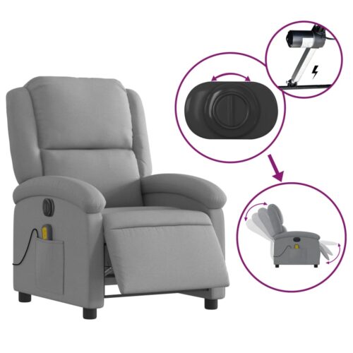 Electric Massage Recliner Chair Light Grey Fabric - Image 5