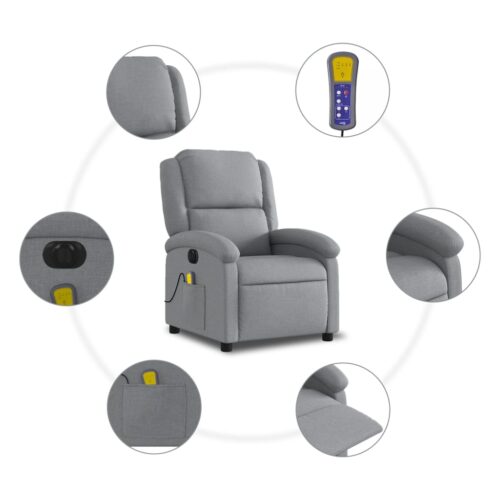 Electric Massage Recliner Chair Light Grey Fabric - Image 7