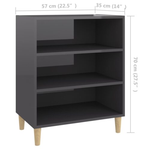 Sideboard High Gloss Grey 57x35x70cm Engineered Wood - Image 2