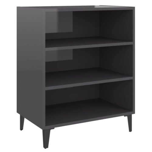 Sideboard High Gloss Grey 57x35x70cm Engineered Wood - Image 2