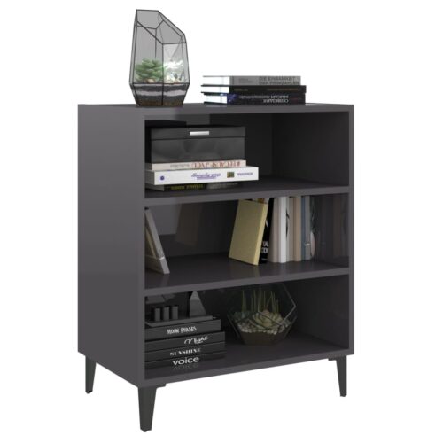 Sideboard High Gloss Grey 57x35x70cm Engineered Wood - Image 3